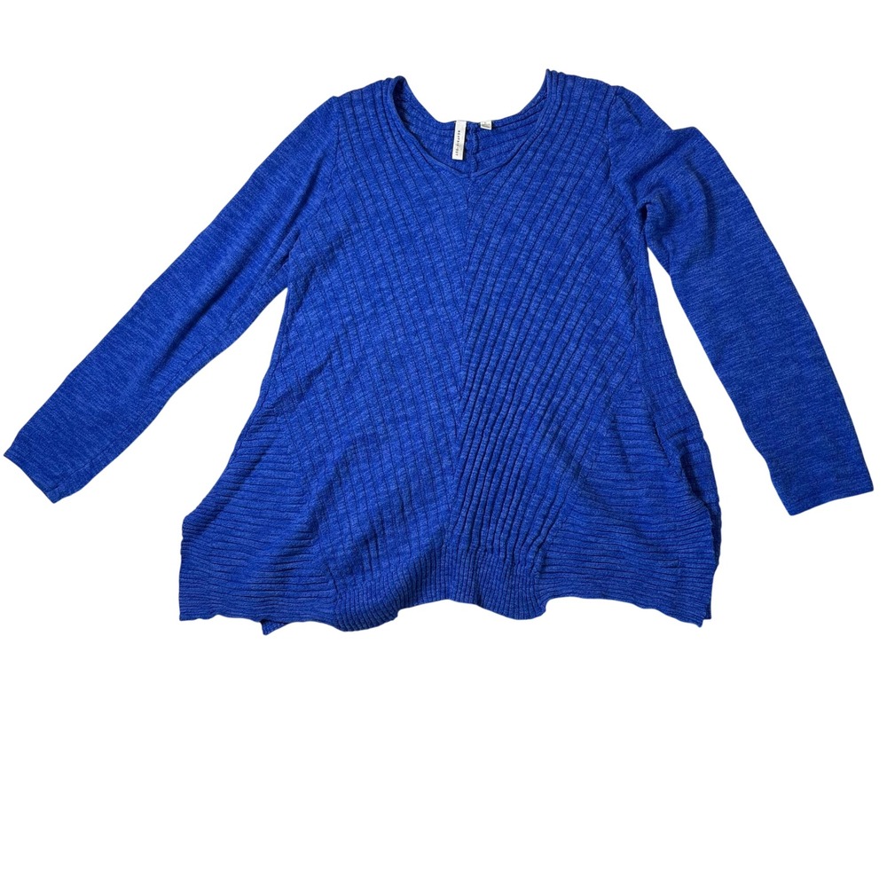 Beatrix Ost Royal Blue V-Neck Tunic Sweater Chevron Rib Knit Womens‎ Large L